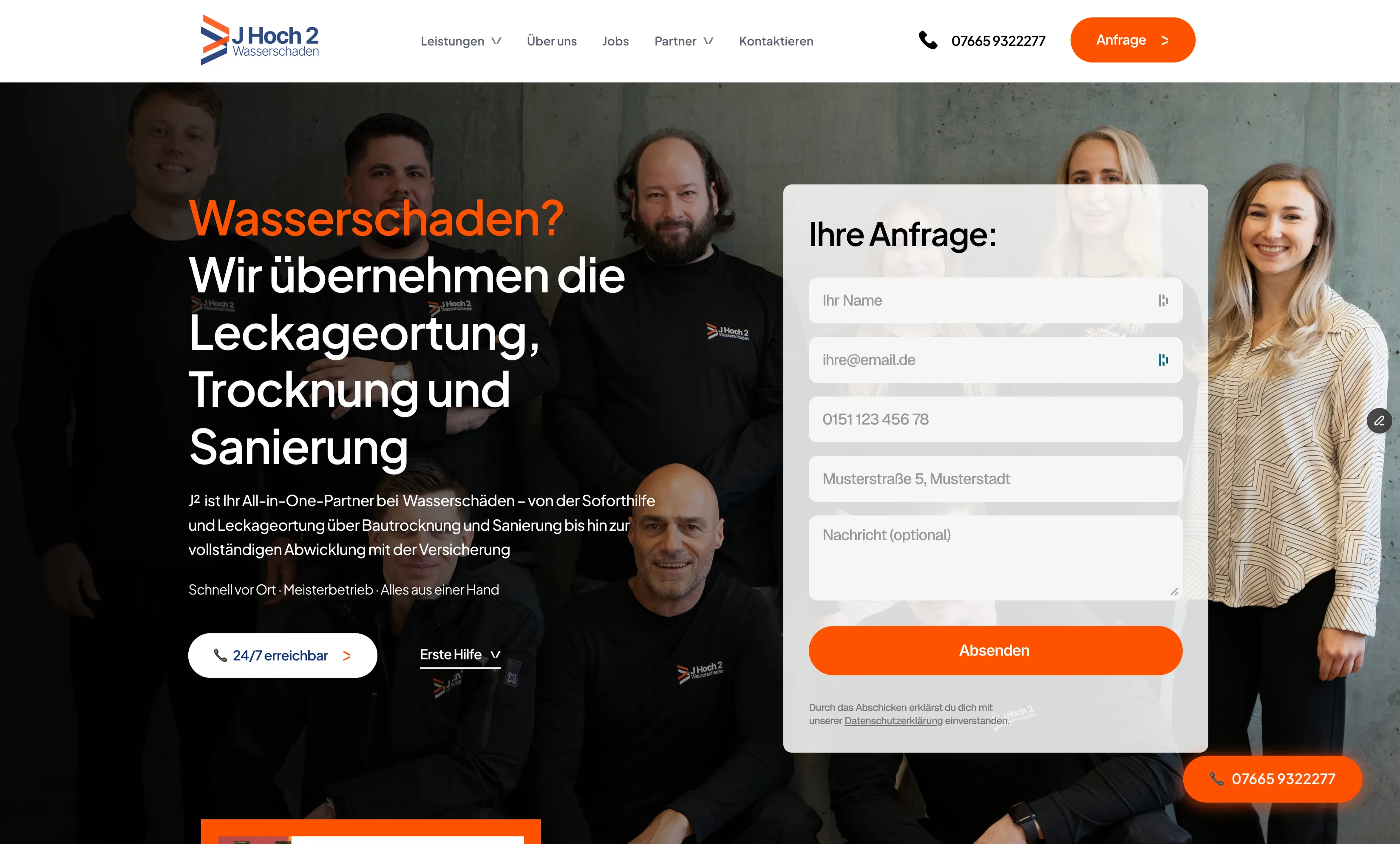 Startseite von Jhoch2 Wasserschadensanierung