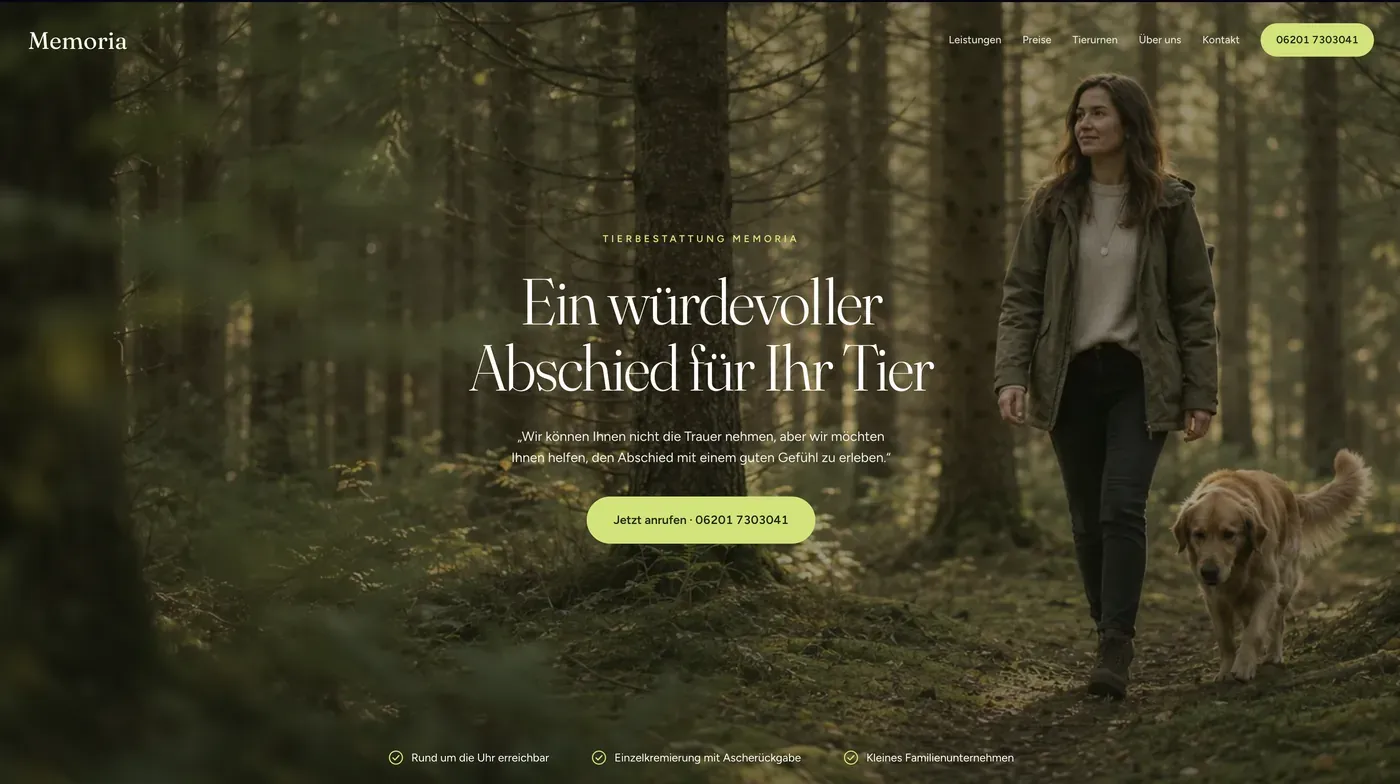 Startseite von Tierbestattung Memoria