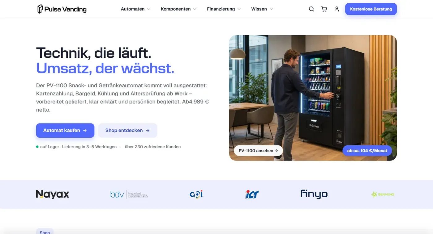 Startseite von Pulse Vending
