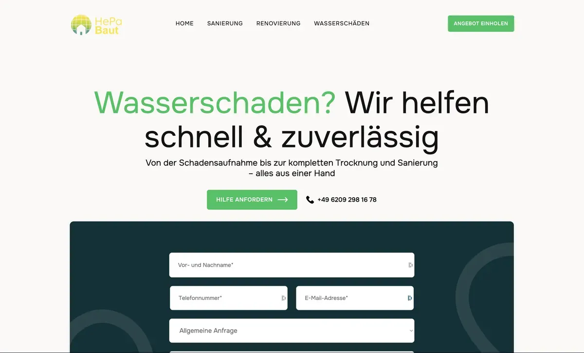 Seite Wasserschäden von HEPA Baut